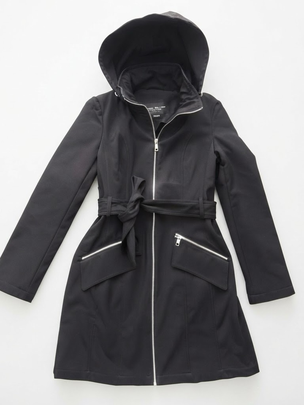 Marc New York Womens Lined Black Softshell Hooded Trench Coat SZ XS